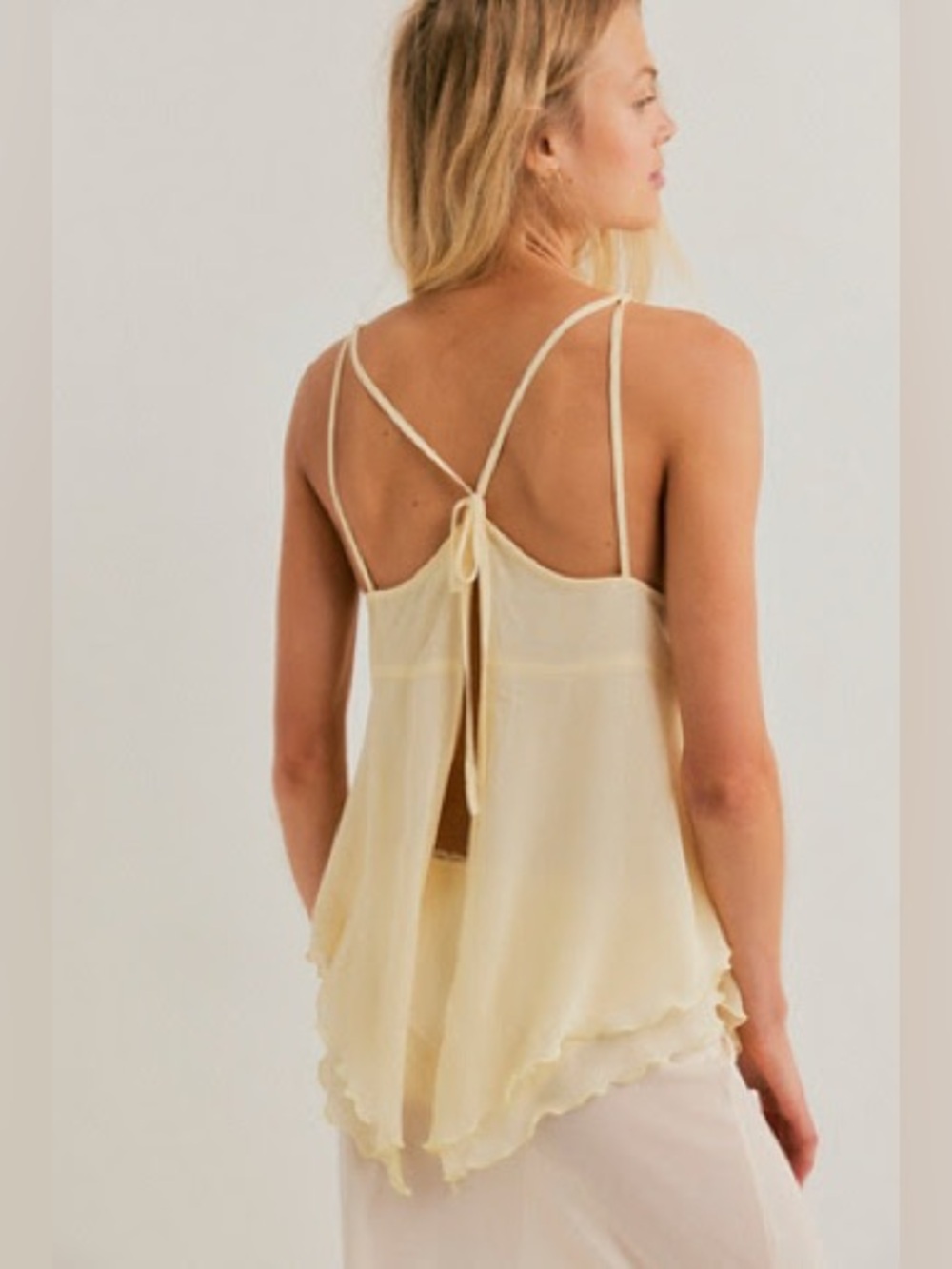 Free people Women’s Lightweight Yellow Spaghetti-Strap Camisole tank Top ruffle